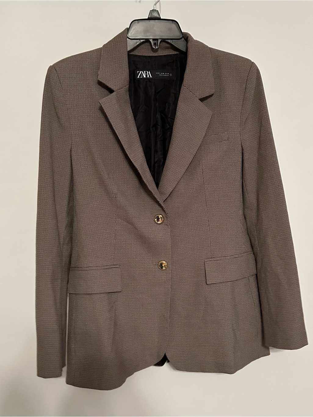 Zara Taupe Textured Two-Button Blazer With Gold Buttons